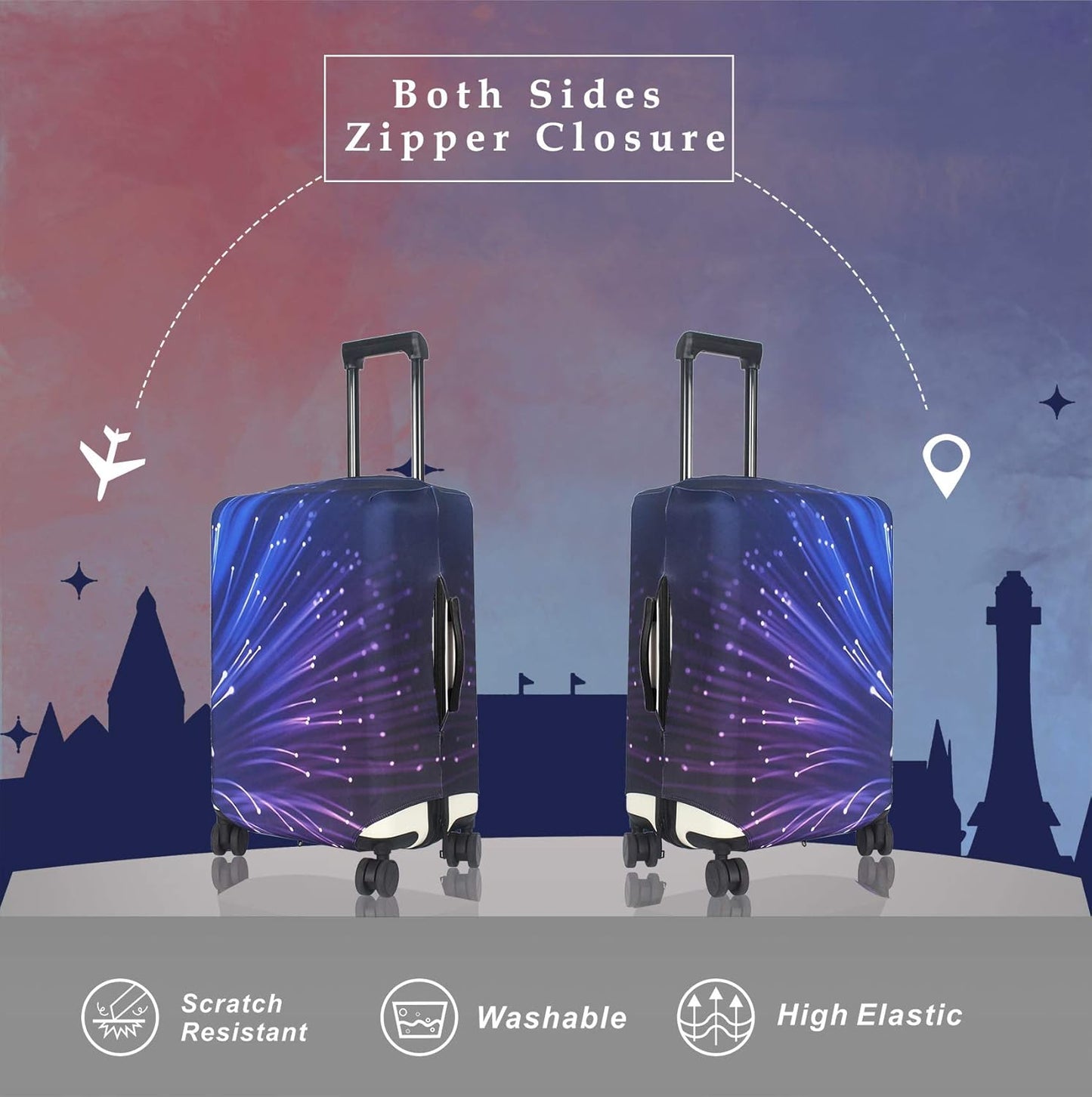 Explore Land Travel Luggage Cover Suitcase Protector Fits 23-26 Inch Case (Fireworks, M)