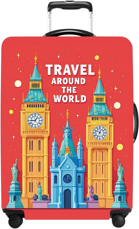 Luggage Cover Washable Suitcase Protector Anti-Scratch,Stretchable Fit for 20-34Inch Luggage Durable Travel Bag Cover with Zipper Closure (London-2, M(fits 24-26Inch suitcase))