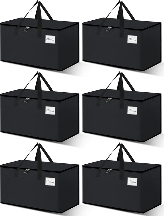 Heavy Duty Moving Bags - Extra Large Packing Bags and Storage Totes, Collapsible and Foldable Option for Moving and Storage, Black, 93 L - 6 Pack