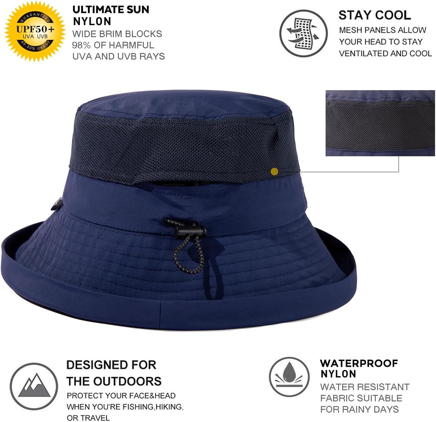 TOP-EX XL/XXL Women’s Wide Brim Bucket Sun Hat with Ponytail Hole UPF 50 Summer Packable Sunhat for Travel Beach Outdoor