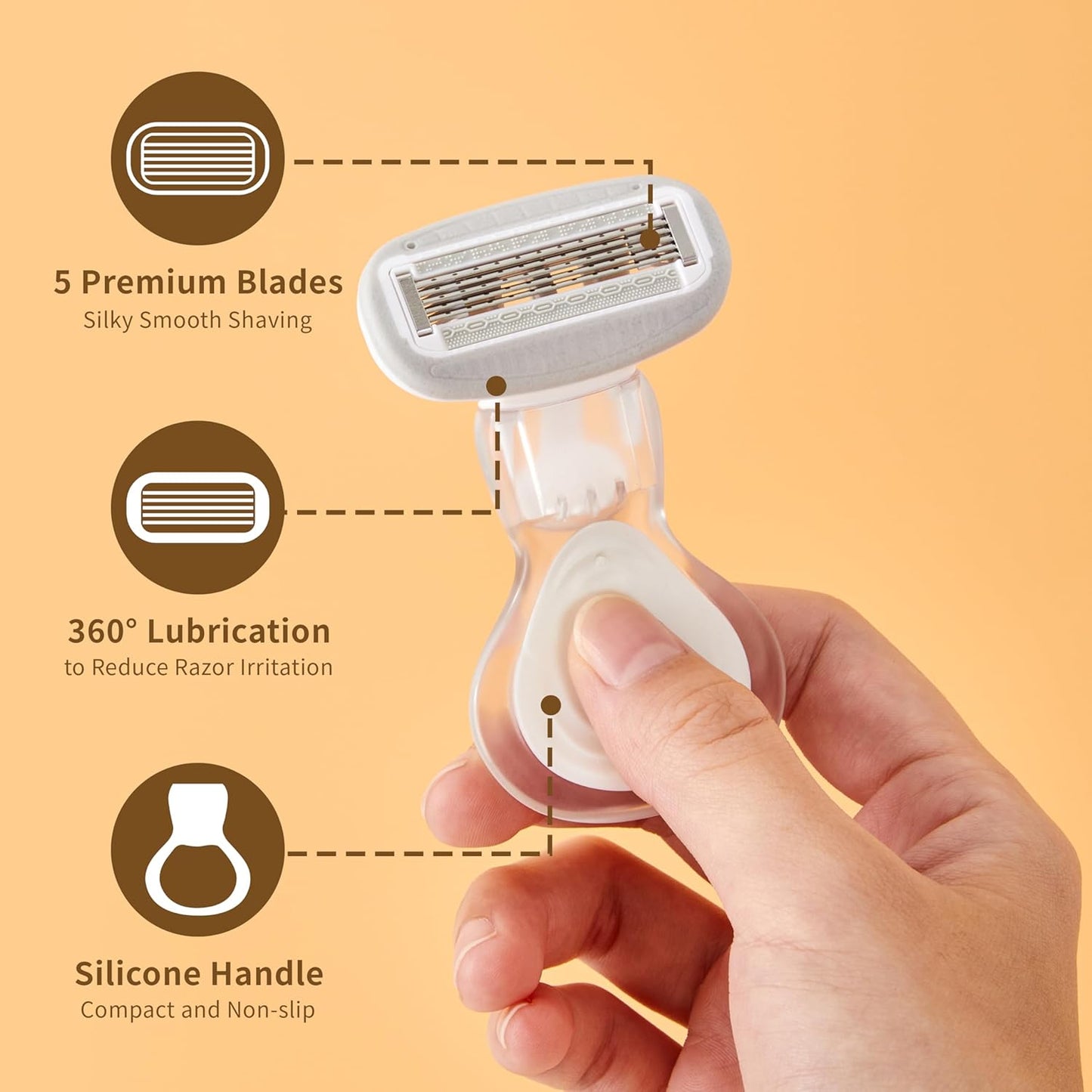 Mini Razors for Women, Extra Smooth On The Go Razor with 1 Travel Case + 1 Handle + 5 Blade Refills + 1 Gift Box, 5 Blades Portable Body Razor for Shaving and Hair Removal (White)