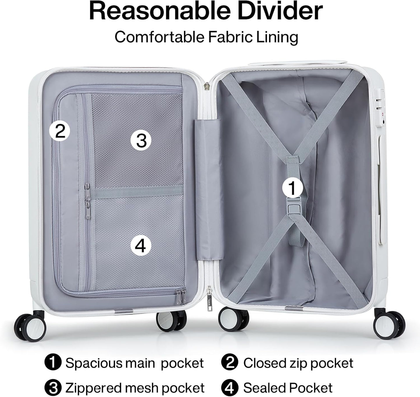 Hanke 24 Inch Checked Luggage with Spinner Wheels Hard Shell Suitcases Lightweight Travel TSA Luggage for Women Men Medium Suitcase(Smoke White)