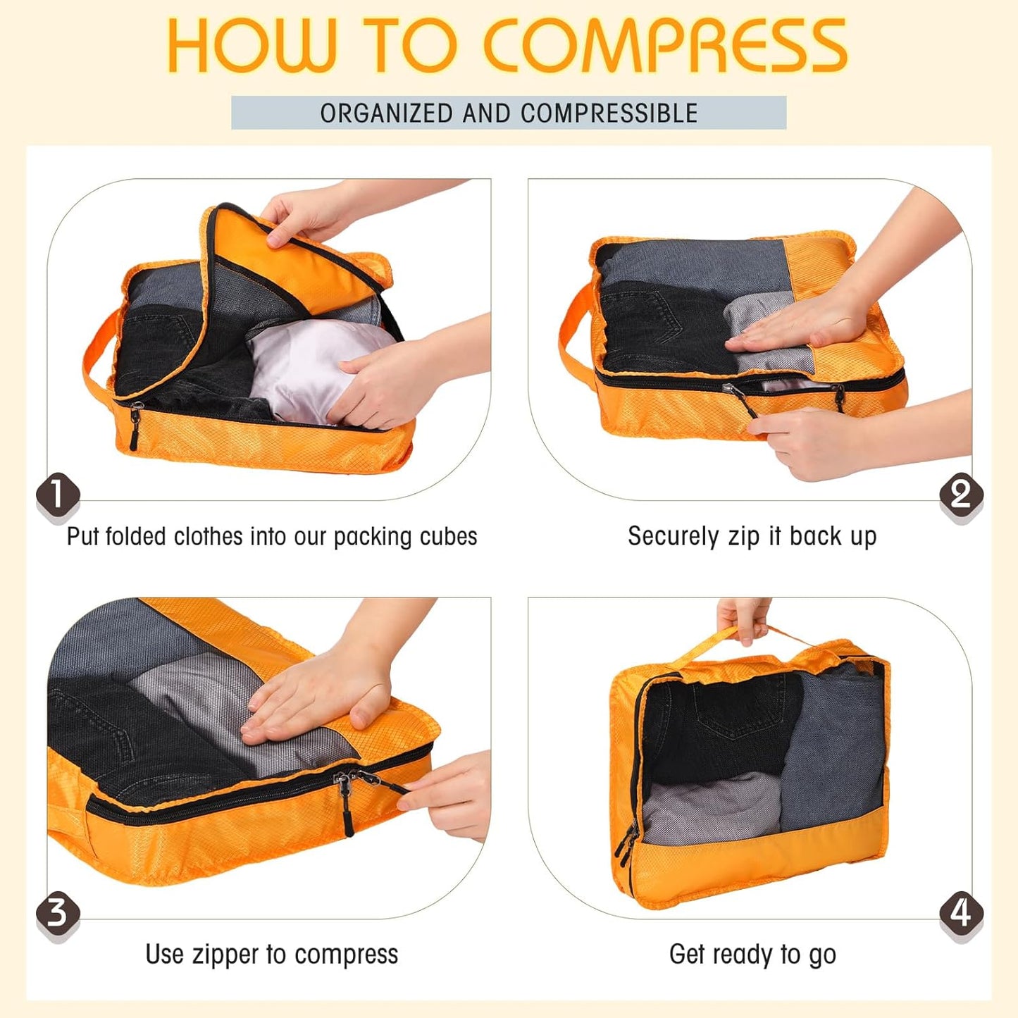 5 Pcs Packing Cubes for Suitcase Large Travel Cubes Carry on Luggage Organizer Bags for Clothes Accessories(L,Apricot)