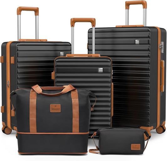 imiomo Luggage Sets 3 Piece,Expandable Hardside Suitcase Set with Spinner Wheels,Lightweight Travel Luggage set with TSA Lock（20/24/28,Black）