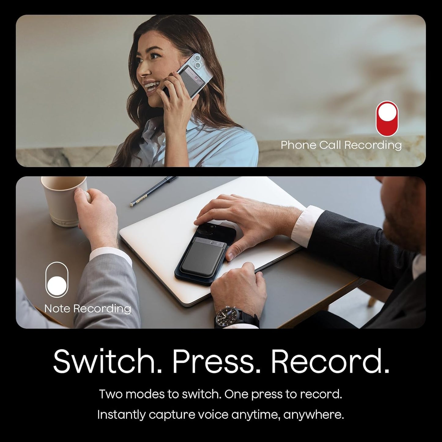 AI Voice Recorder, Note Voice Recorder w/Case, App Control, Transcribe & Summarize with AI Technology, Support 112 Languages, 64GB Memory, Audio Recorder for Lectures, Meetings, Calls, Black