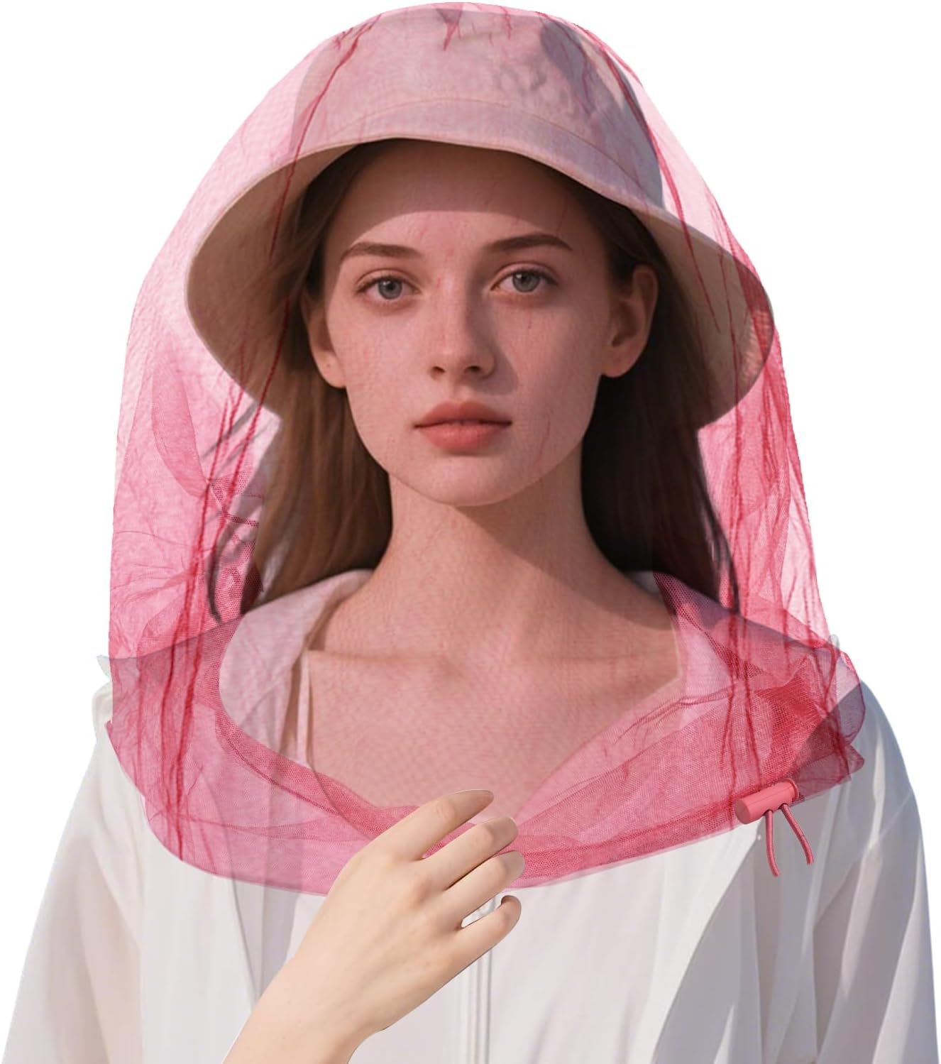 Oversized Mosquito Net 42 x 25 Inches Ultra Large Mosquito Head Net Face Neck Fly Mesh Netting Fits All Hats for Outdoor Camping Hiking Fishing Gardening Safari(Pink)