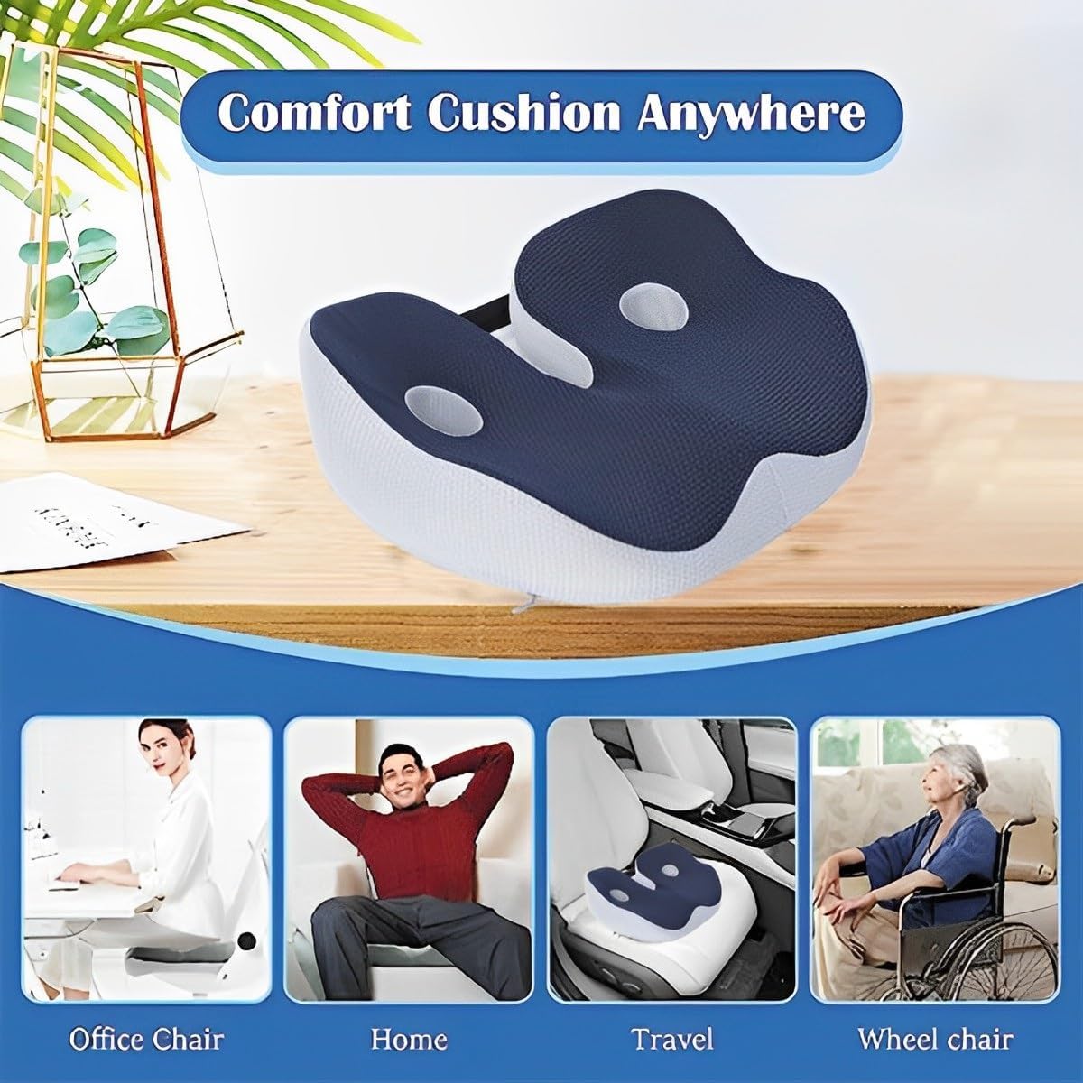 Seat Cushion, Seat Cushion for Sit Bone and Back Pain Relief, Butt, Tailbone, Hip, Hamstring, Posture Support - Memory Foam Comfort Ischial Tuberosity Pillow (Black)