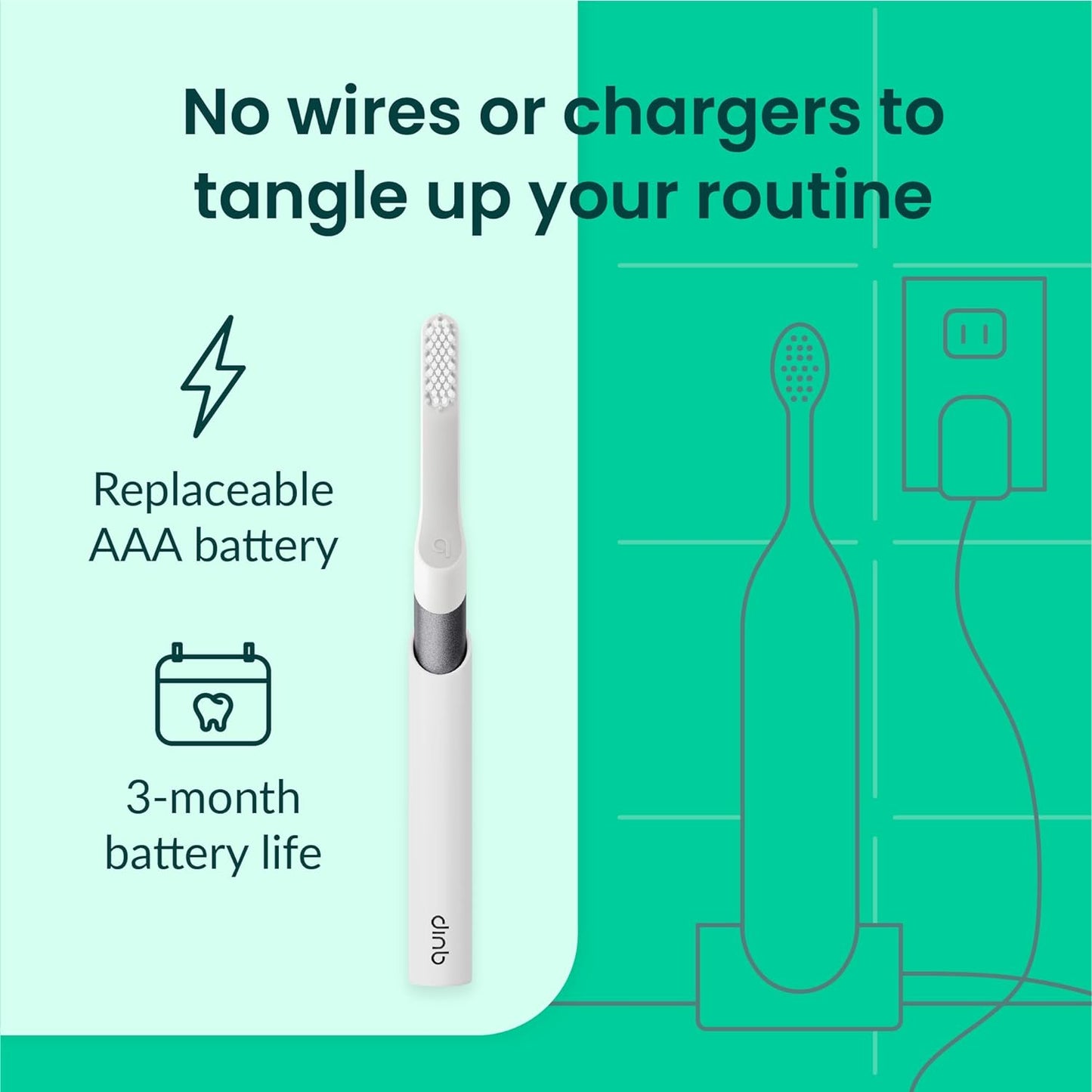 Quip Sonic Toothbrush for Adults with Timer - Includes Extra Brush Head and Travel Cover Mount - Electric, Soft Bristle Refill Head, Metal Handle, 3 Month Battery Life - Travel Toothbrush - Slate
