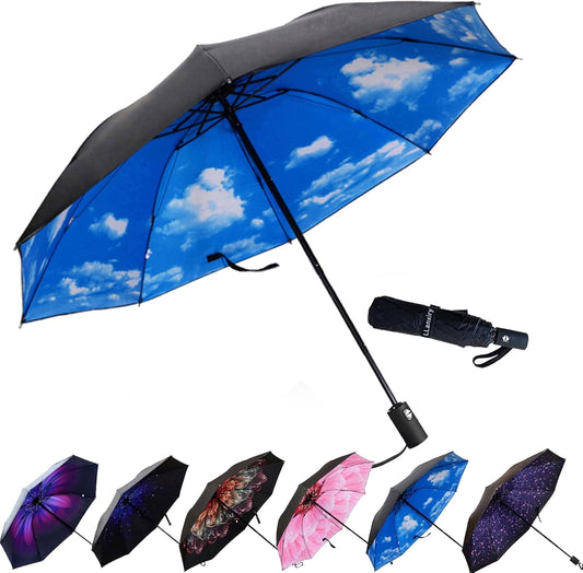 LLanxiry Compact Travel Umbrella, Mini Windproof Umbrellas for Rain & Sun, Small Lightweight Outdoor UV Umbrella, Portable Folding Umbrellas for Travel