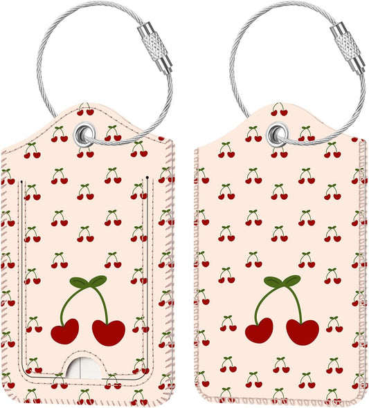 Fintie Luggage Tags, Privacy Cover ID Label with Stainless Steel Loop and Address Card for Travel Bag Suitcase - Cherry (2 Piece)