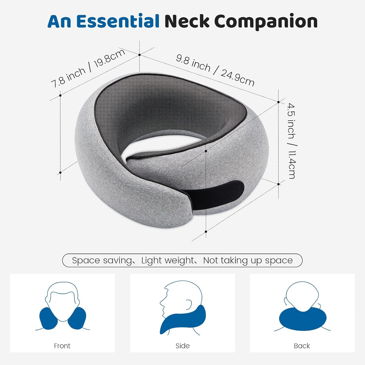 Neck Pillow Airplane,100% Pure Memory FoamTravel Neck Pillow Travel Neck Support Ergonomic &Portable Design Best for Sleeping Plane Car Train Office Flight (Small Grey)