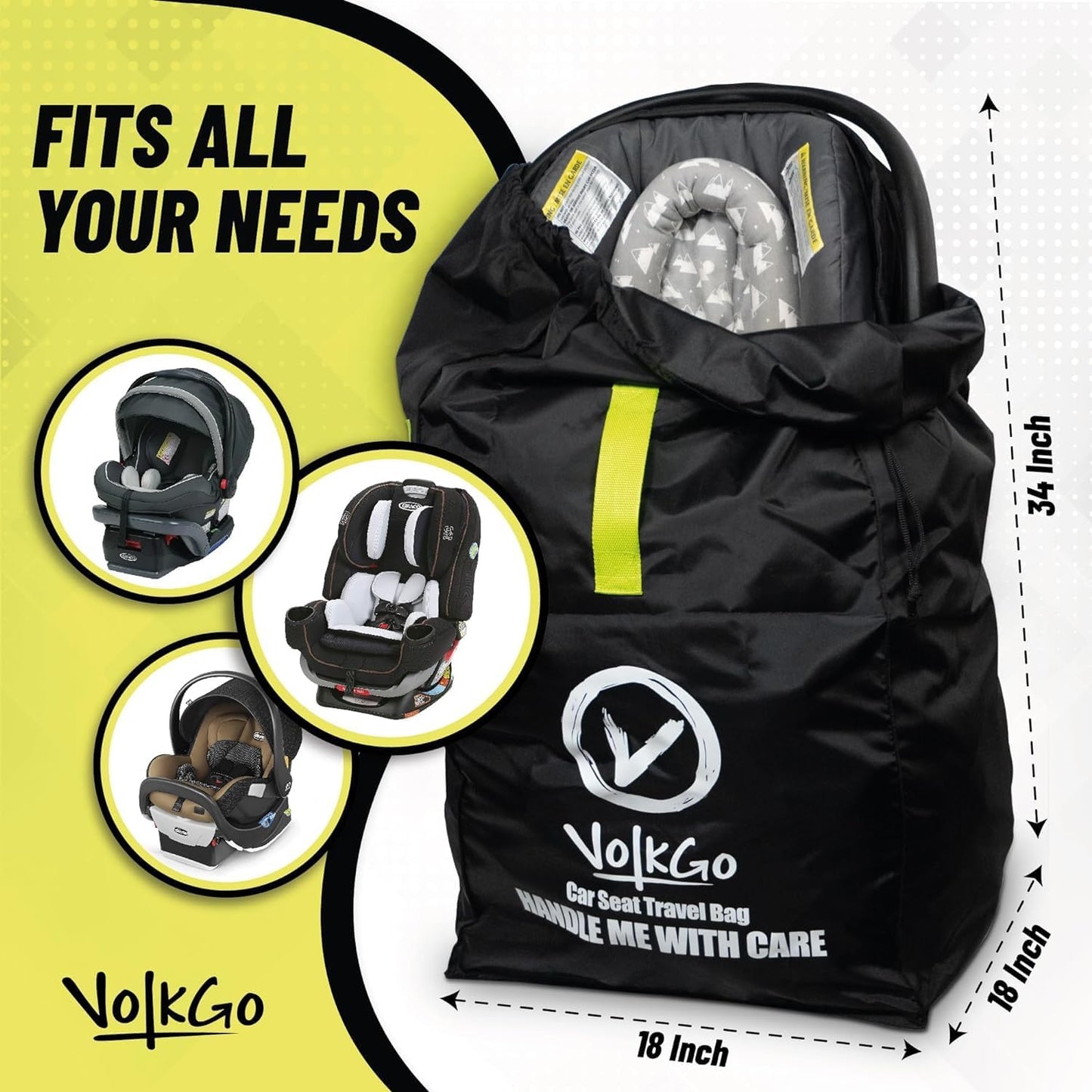V VOLKGO Car Seat Travel Bag For Airplane with Padded Backpack Shoulder Straps, Gate Check Bag, Car Seat Bags for Air Travel Carseat Travel Cover, Carseat Travel Bag Cover for Airplane Travel