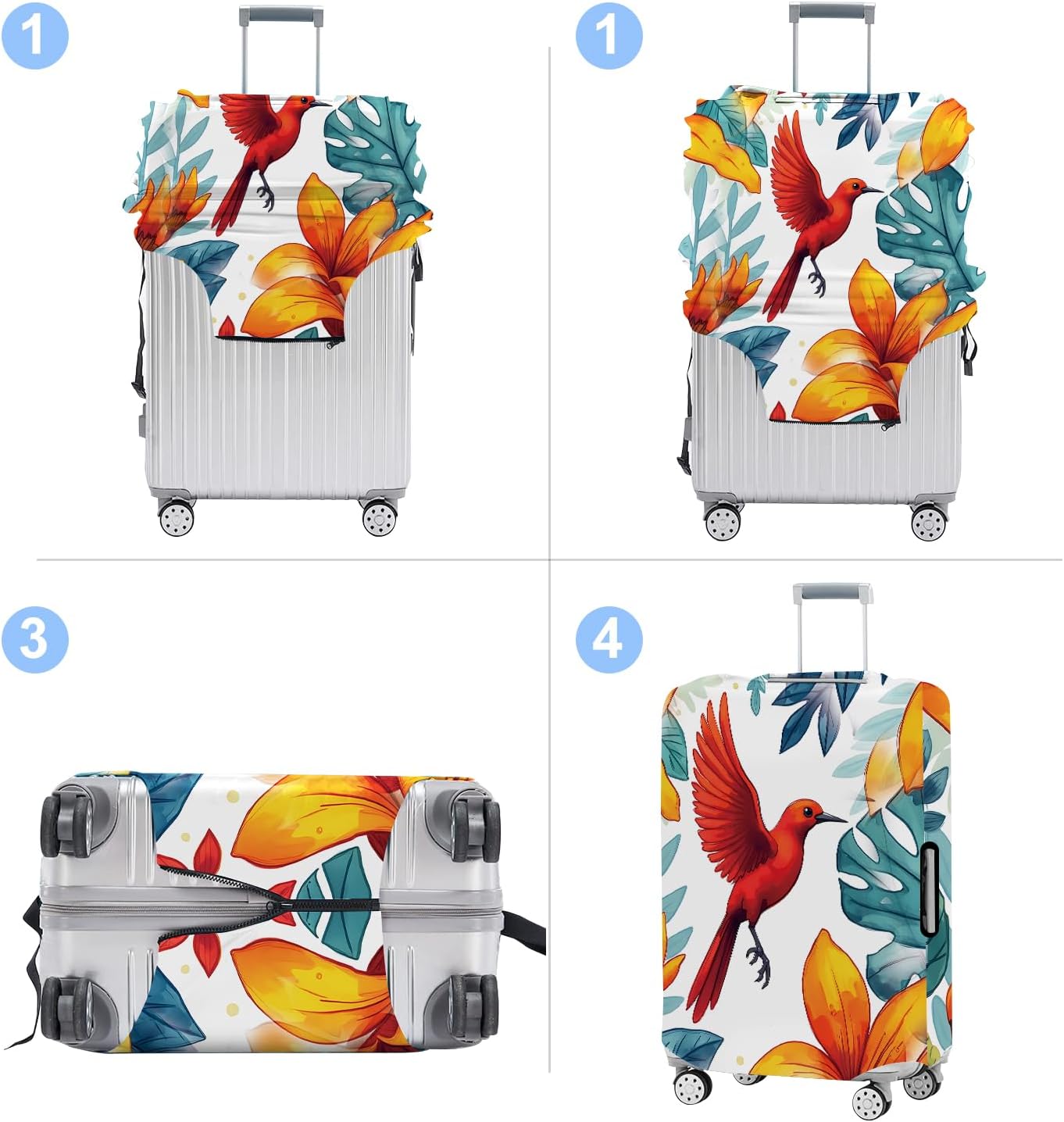 Luggage Cover Washable Suitcase Protector Anti-Scratch,Stretchable Fit for 20-34Inch Luggage Durable Travel Bag Cover with Zipper Closure (Bird, L(fits 28-30Inch suitcase))