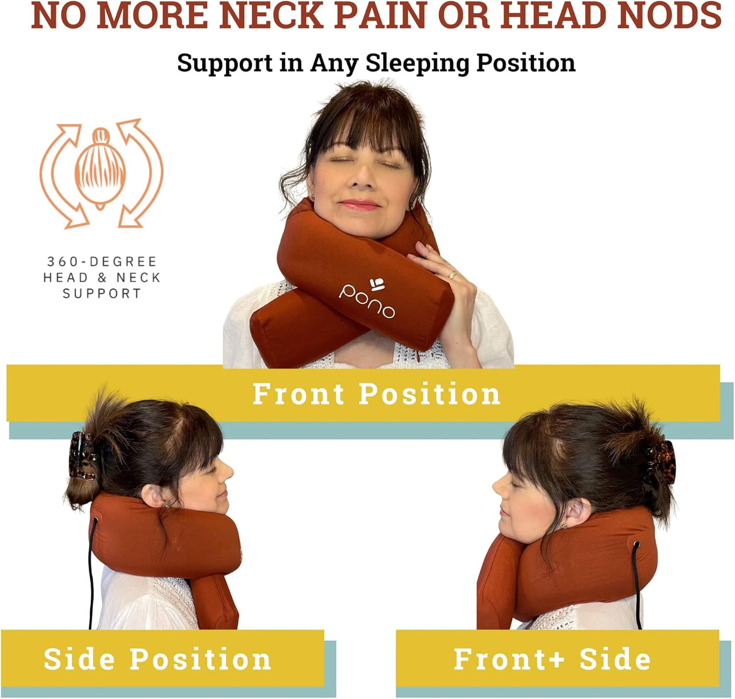 Pono Neck Cradle Travel Pillow (Patented): Memory Foam, Ergonomic 360° Adjustable Support, Prevents Head Nods. Infinity Shape Fits All Adults. Foldable Design for Easy Portability (Amber Blaze)
