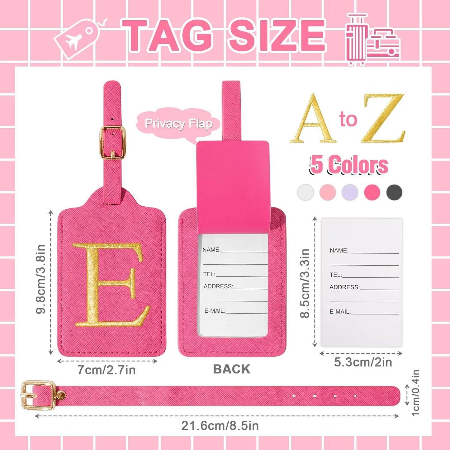 Personalized Rose Red Leather Initial Luggage Tags - Cute Monogram Embroidered Privacy Cover Name Card, Travel Backpack Gift for Women & Kids
