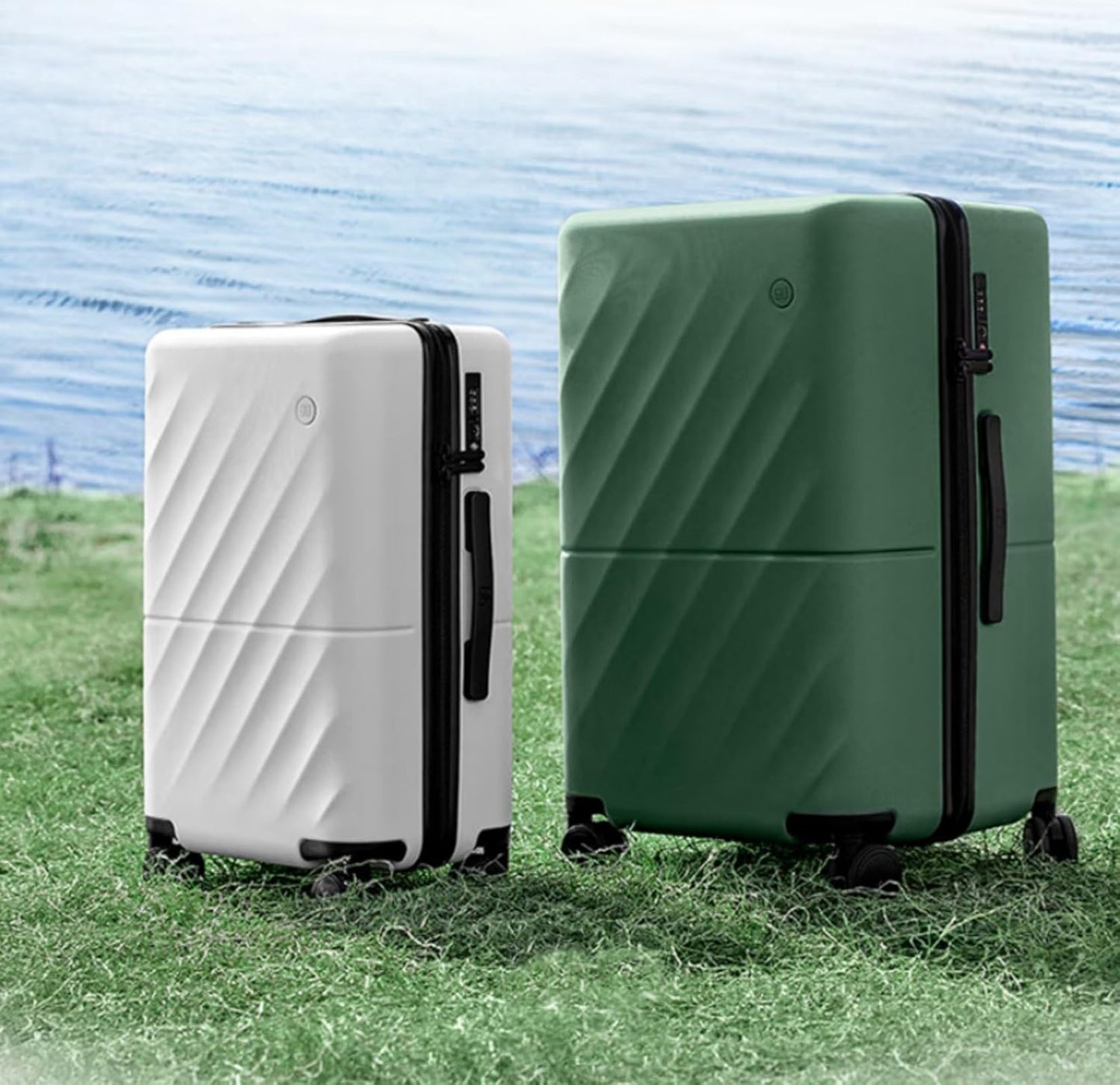 NINETYGO Trunk Luggage 22 Inch, Small Checked Luggage with Double Spinner Wheels, Anti-Burst Zipper, Hard Case PC Suitcase, Lightweight Travel Luggage, TSA Approved (Pearl White, Hudson)