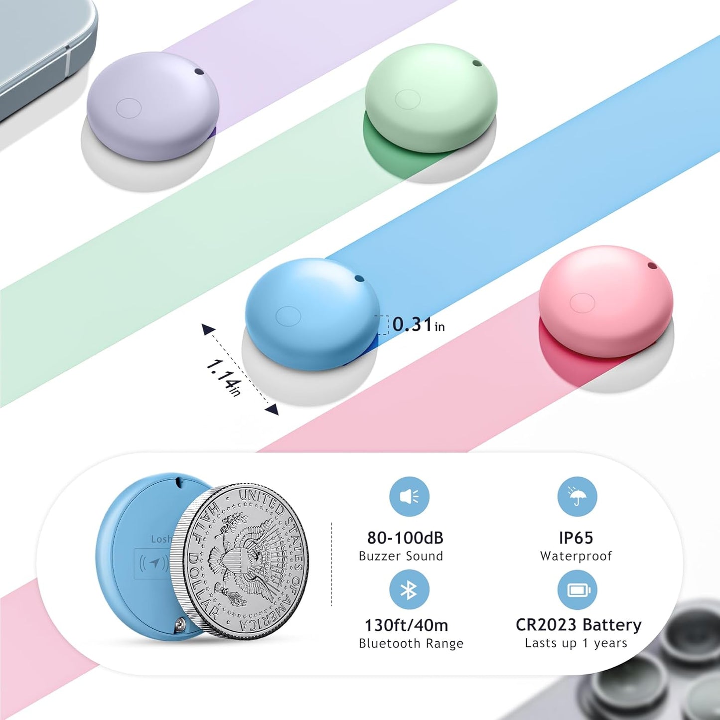 Air Tracker Tags-4 Pack Tracker Tag Work with Apple Find My (iOS 14.6 Above Only) Smart Tag Item Finders for Key, Luggage, Backpack，etc. (Red, Blue, Purpule, Glue, 4 Pack)