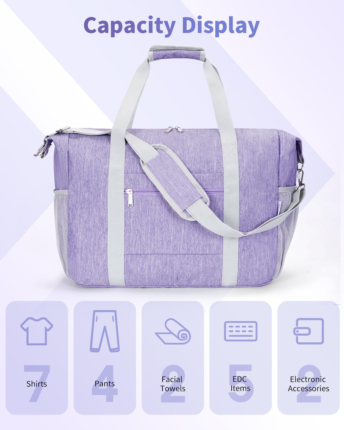 Narwey 18x14x8 Inches Travel Bag Spirit Airlines Frontier Personal Item Bag, Travel Duffel With Wet Pocket Carry on Bag for Airplane Underseat Duffle Overnight for Women and Men (Purple)