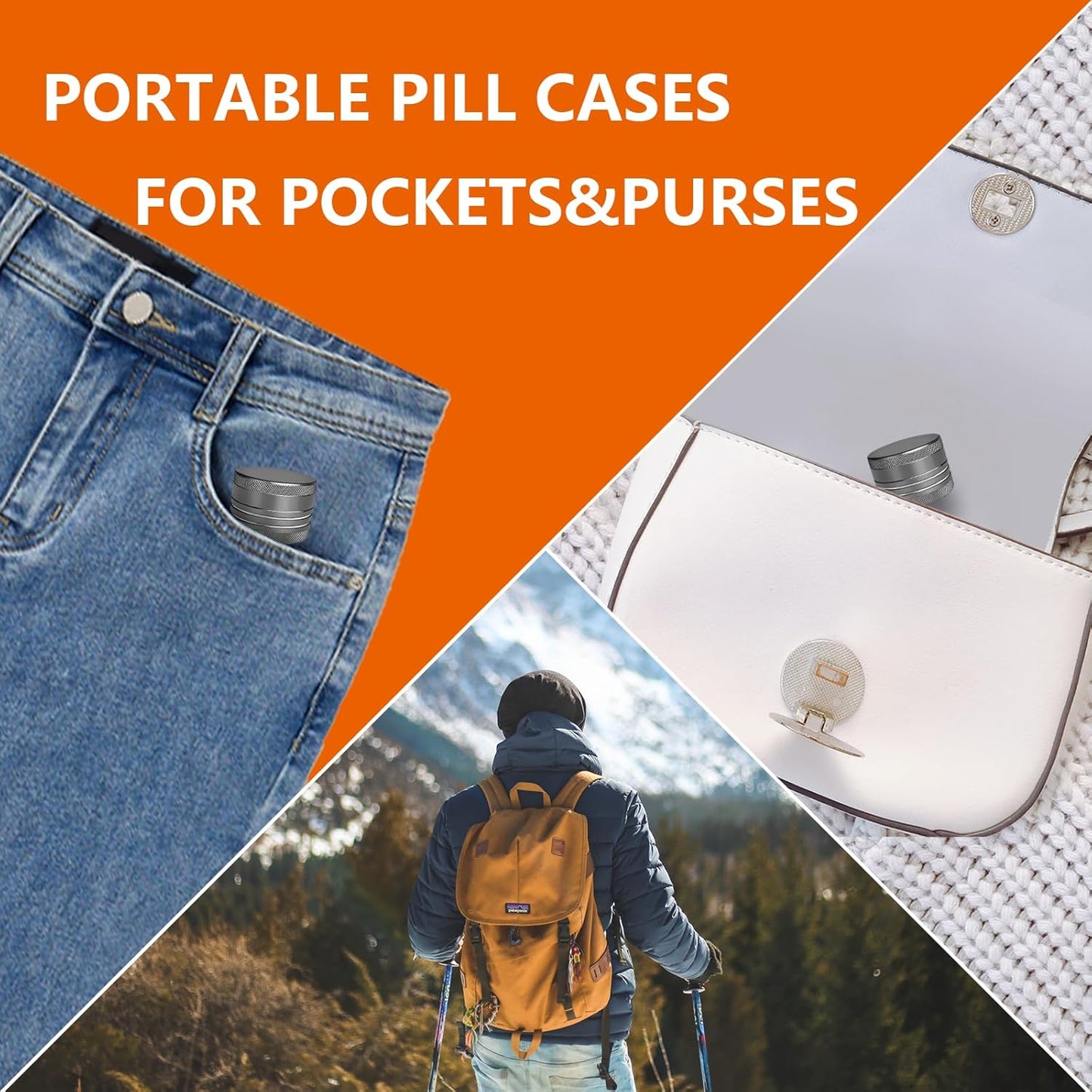 Small Pill Box, Portable Daily Box, Aluminium Alloy Round Container for Pills, Pocket Case (Gray)