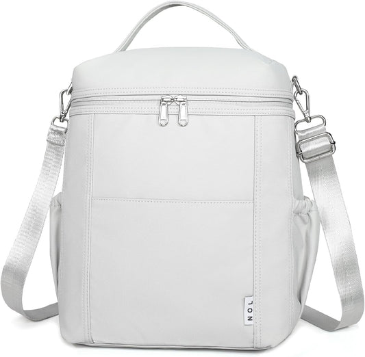 NOL Natural Organic Lifestyle Insulated Lunch Bags for Women Cooler Bag Lightweight Nylon Waterproof Lunch Box For Work (Gray White, Large)