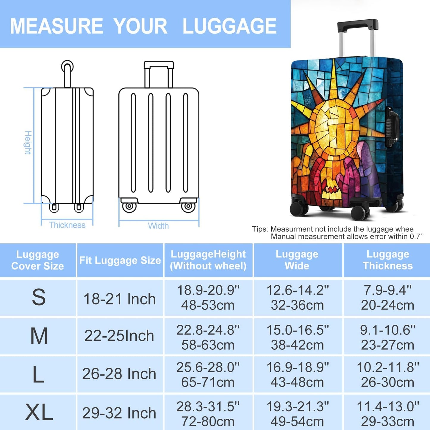 Luggage Cover Washable Suitcase Protector Anti-scratch Suitcase cover Fits 20-34 Inch Luggage (Sun, S(20-22inch suitcase))