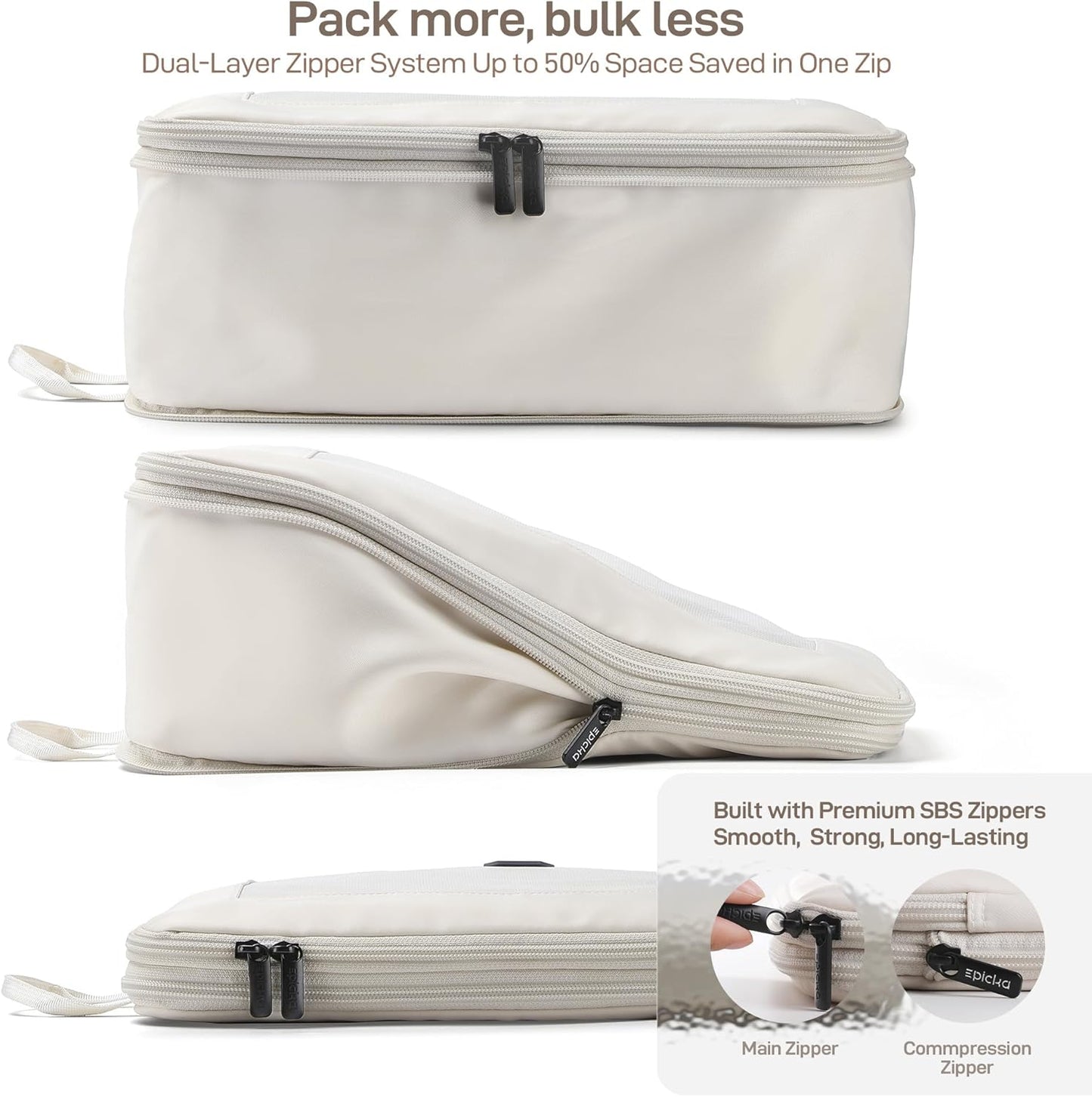 EPICKA TripCozy Compression Packing Cubes - 6 Set Durable Travel Organizer Bags with Mesh Top, Expandable Travel Accessories for Carry on, Luggage, Suitcase, Backpack (Beige)