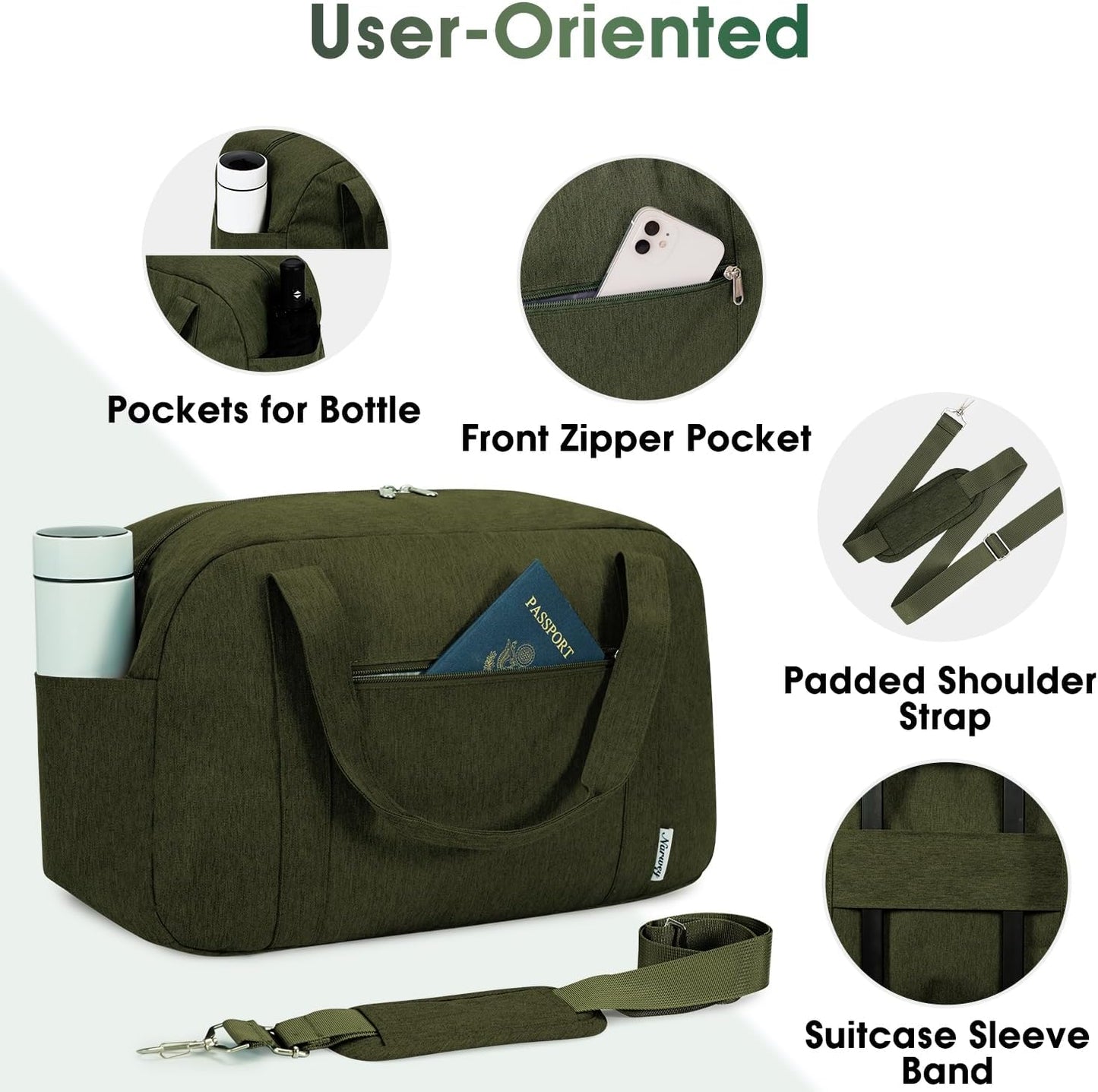 Narwey 18" Carry on Bag Underseat for Airplane with Wet Pocket Spirit Airlines Personal Item Bag Travel Duffel Bag Small Gym Bag Weekender Overnight for Women and Men (Army Green)