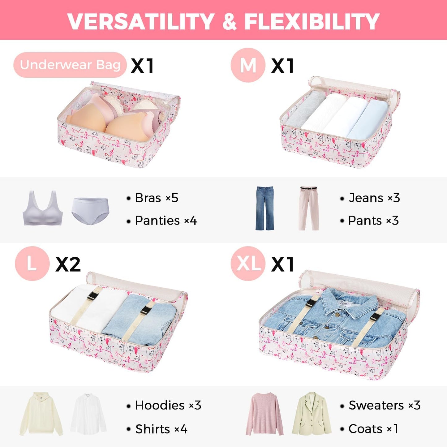 BAGAIL 8 Set Packing Cubes Luggage Packing Organizer Bags for Travel Accessories-Pink Flamingo