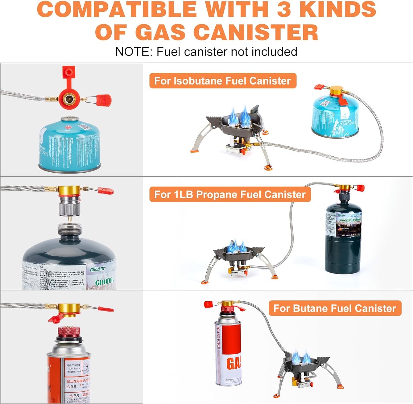 WADEO 7200W Windproof Camping Stove, Camping Gas Stove with Piezo Ignition, Two Fuel Canister Adapter, Carry Case, Portable Stove, Backpacking Stove for Outdoor Backpacking Hiking and Picnic