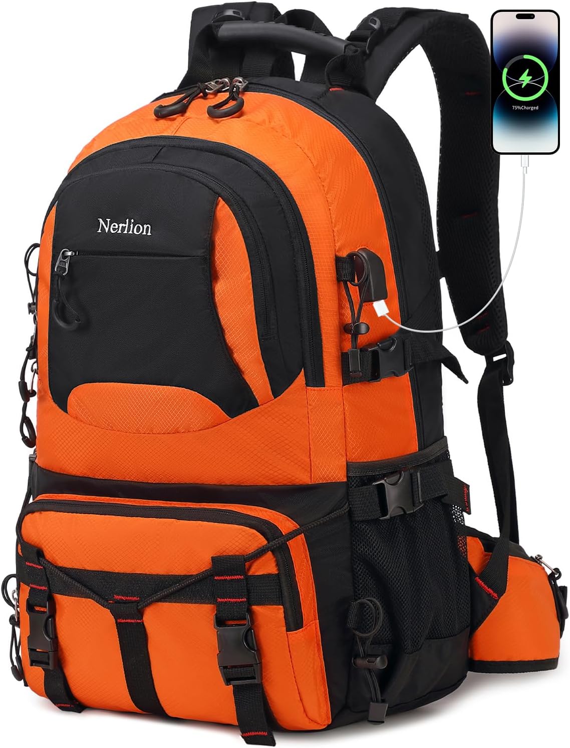 Nerlion 40L Hiking Backpack Travel Backpack for Men Women Camping Waterproof Outdoor Hiking Daypack Lightweight Backpack (Orange)
