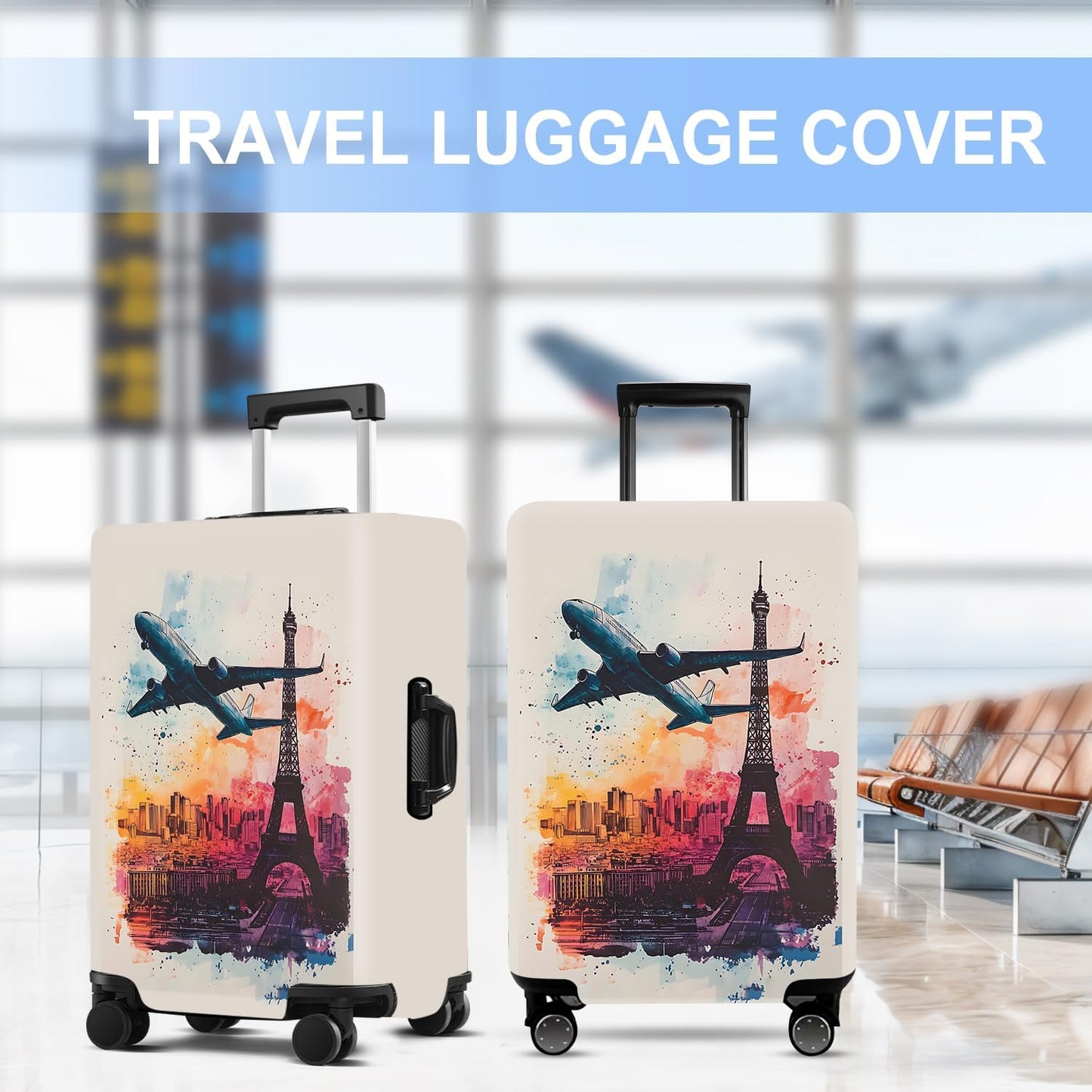 Luggage Cover Washable Suitcase Protector Anti-scratch Suitcase cover Fits 20-34 Inch Luggage (Tower-2, XL(32-34inch suitcase))