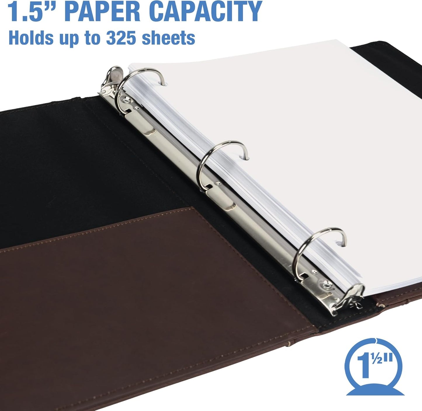 Samsill Vintage Leather Binder, 1.5 Inch Round Ring (Holds 325 Sheets), Letter Size 8.5x11 Documents, Professional Organizer Portfolio, Planner, No Zipper, Brown
