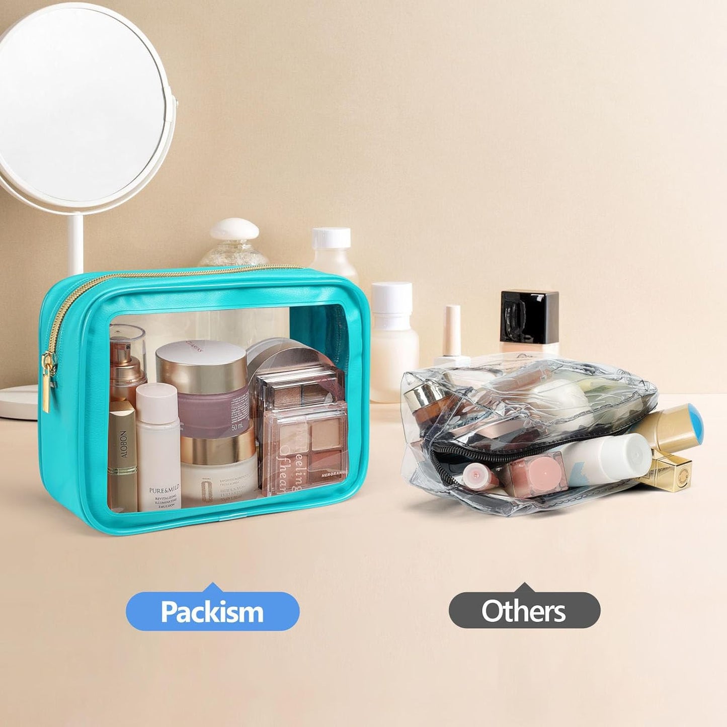 PACKISM TSA Approved Toiletry Bag - Upgrade Color-Edged Clear Makeup Bags, Clear Toiletry Bags For Traveling Fits Various Storage Needs