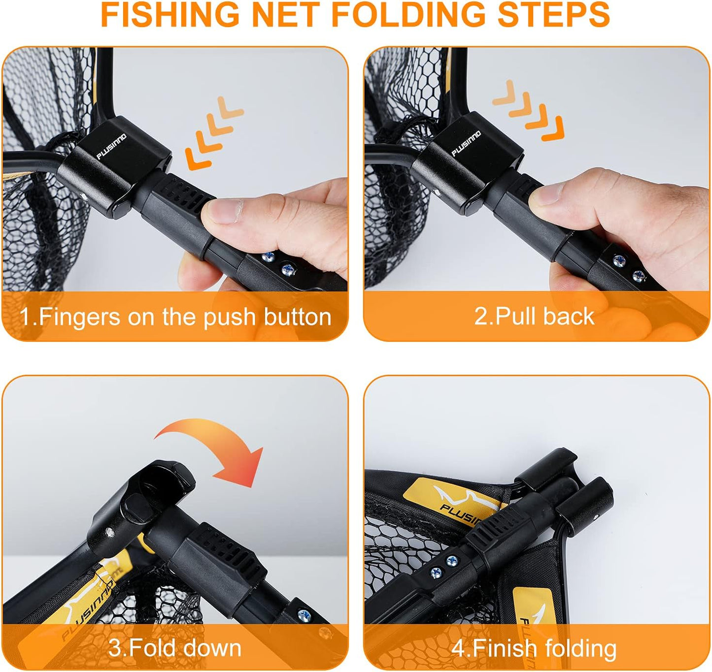 PLUSINNO Floating Fishing Net for Steelhead, Salmon, Fly, Kayak, Bass, Trout Fishing, Catfish, Rubber Coated Landing Net for Easy Catch & Release for Easy Transportation & Storage