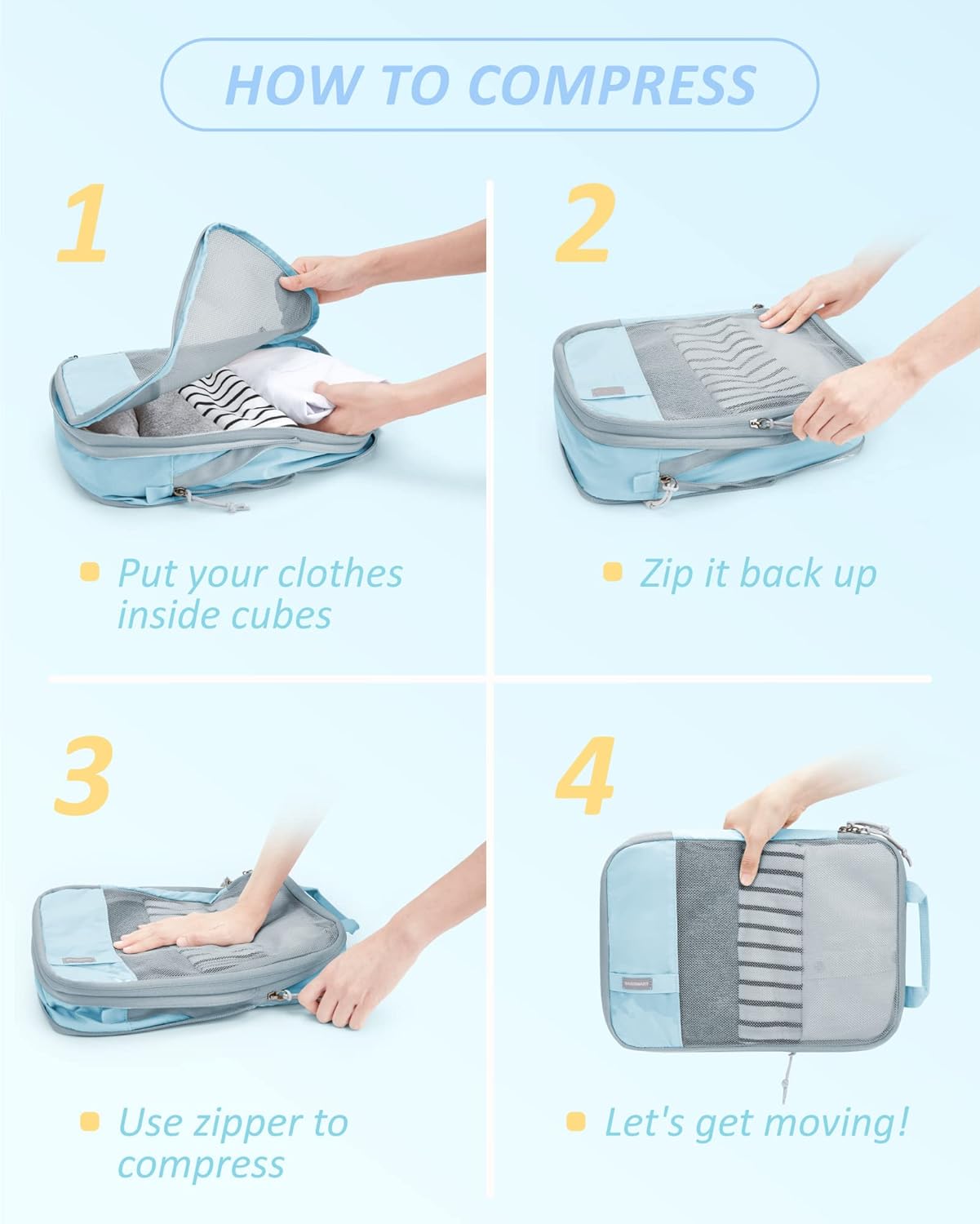 BAGSMART 6 Set /4 Set/2 Set Compression Packing Cubes for Travel, Lightweight Luggage Organizer Bags, Durable Space Saver Bags Travel Essentials