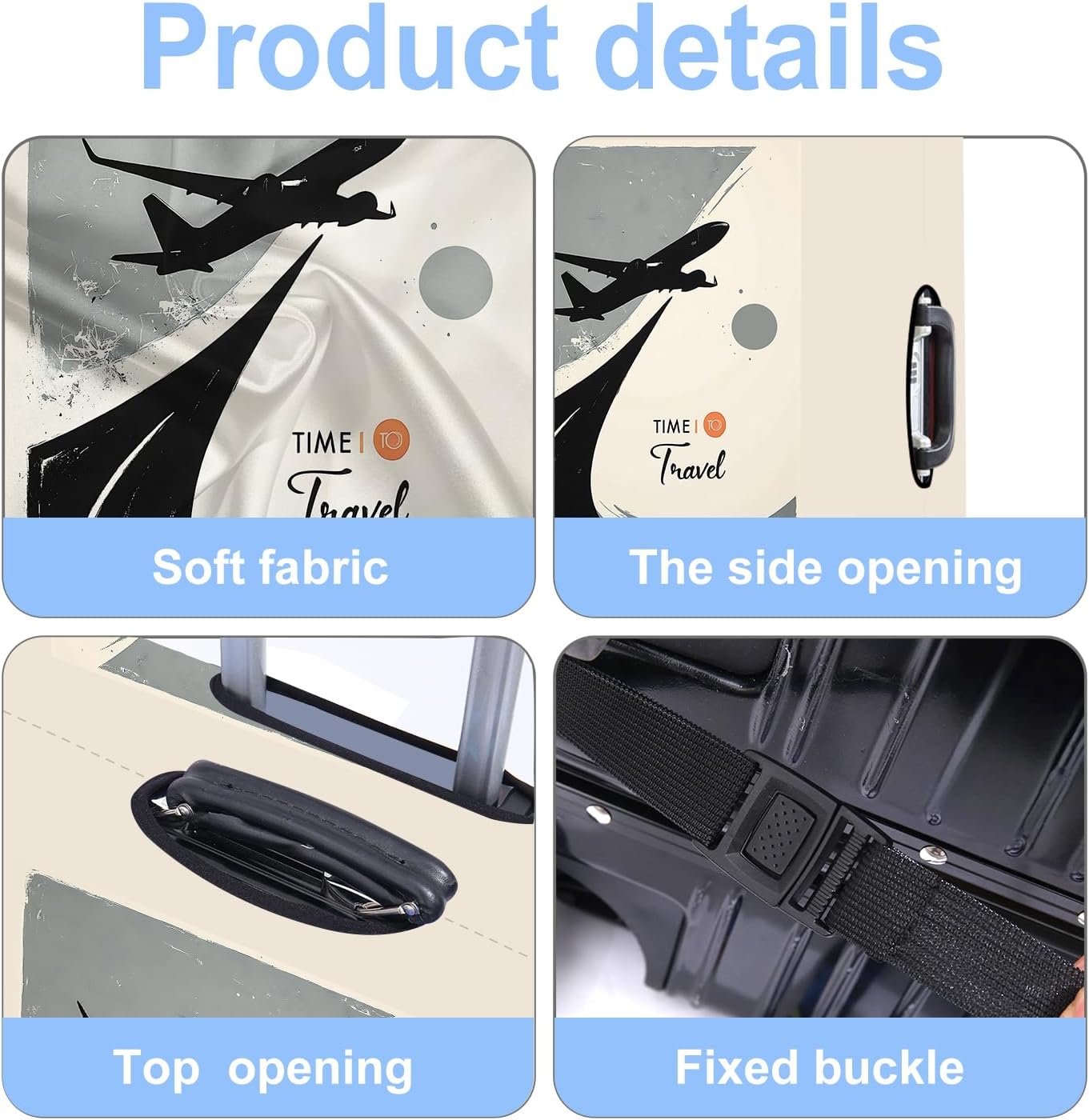 Suitcase Cover with Time to Travel Design, Luggage Protector, Fit for 24-26Inch Luggage Durable Travel Bag Cover with Zipper Closure