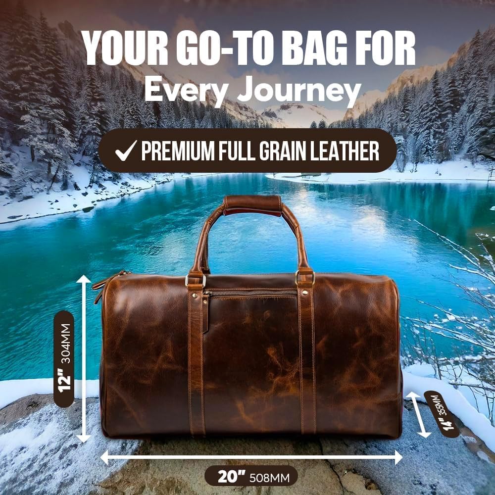 ELIZO Leather Duffle Bag For Men Women Real Full Garin Custom Travel Overnight Weekender Carry On Luggage Sports Gym Bags (Antique 20 Inch) Legacy