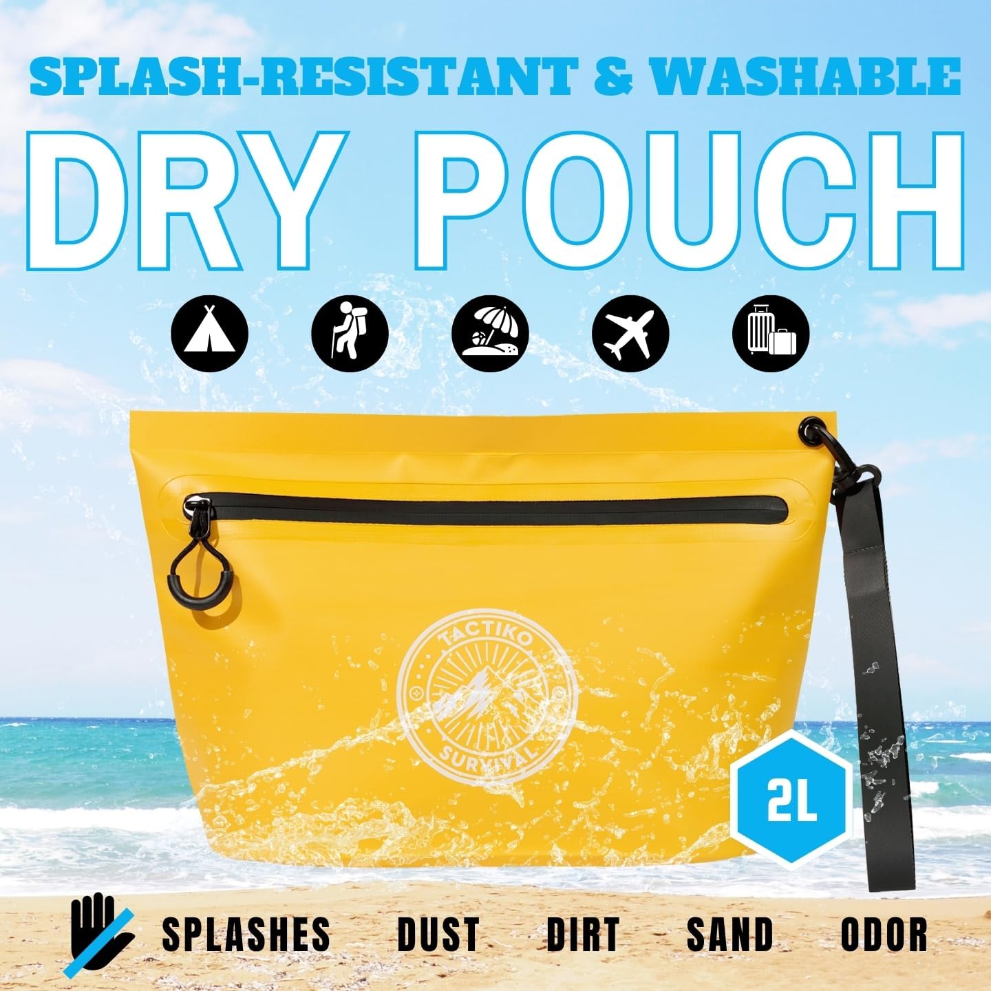 Tactiko Heavy-Duty Splash Water Resistant Zipper Pouches - 3L Hold-All Organizers for Dry Bags, Travel Bags (Yellow)