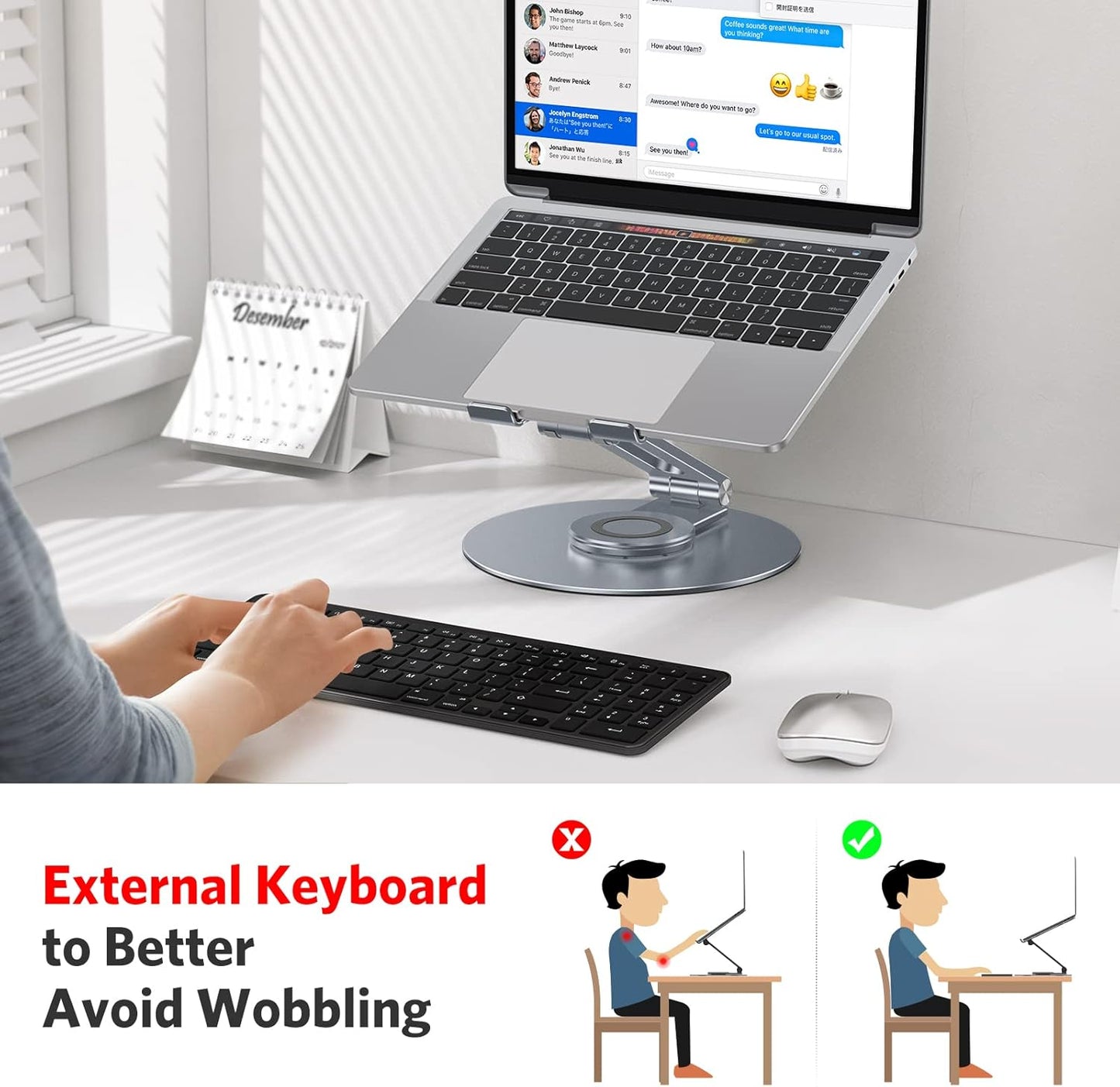 OMOTON Adjustable Laptop Stand with 360 Rotating Base, Ergonomic Laptop Riser for Collaborative Work, Dual Rotary Shaft Fully Foldable for Easy Storage, Fits All Laptops up to 16 inches, CoolGrey