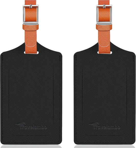 Travelambo Luggage Tags for Suitcases Faux Leather Privacy Protection 2 Pack Bag Tags Travel Accessories Essential, Cross Black