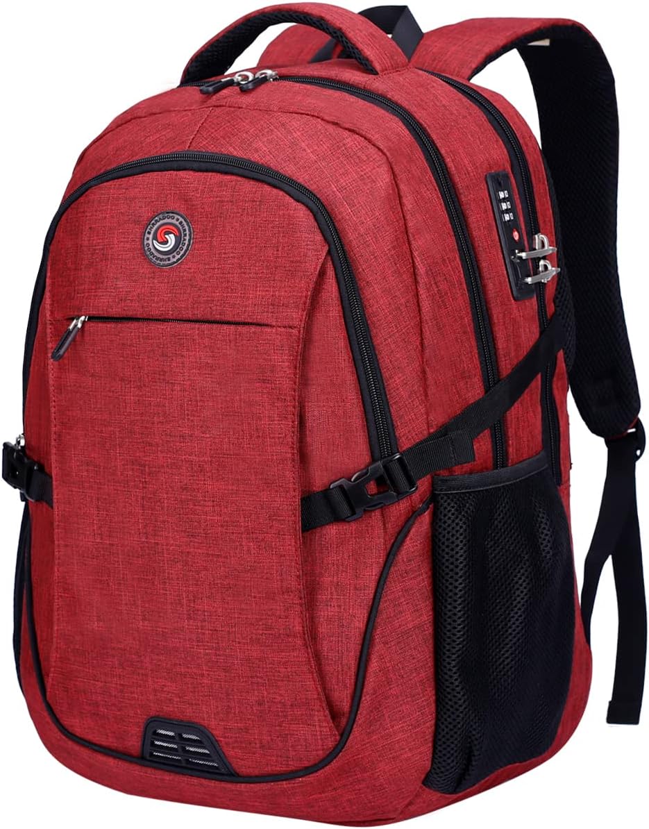 SHRRADOO Anti Theft Laptop Backpack Travel Backpacks with usb Charging Port for Women Men High School College Backpack Computer Bag Fits 17 Inch Laptop,Red