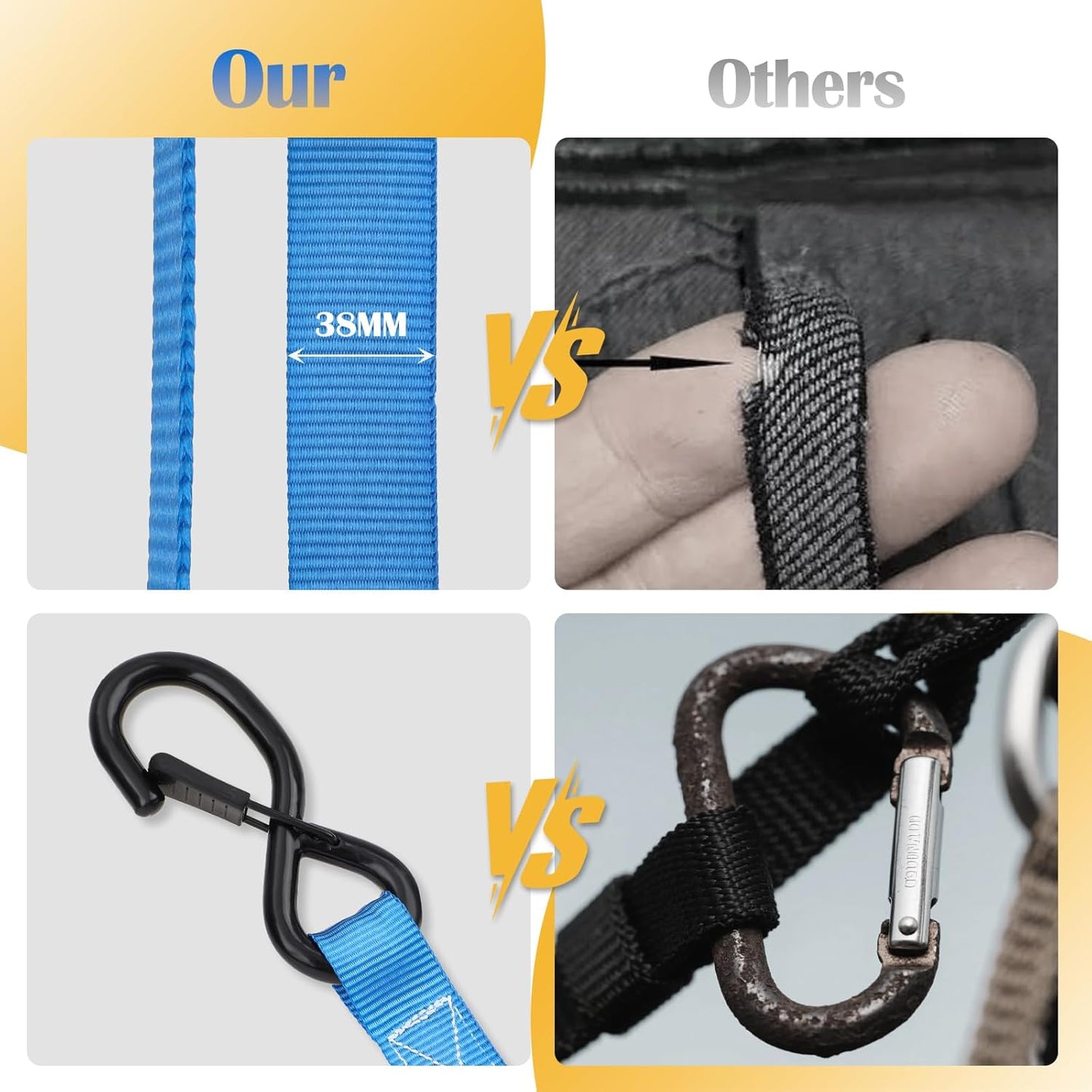 Ratchet Straps 4 Pack - 5,208 Lbs Break Strength 1.5 in x 8.2 Ft Heavy Duty Ratchet Tie Down Straps with S Hooks Set for Truck, Cargo Van, Trailer, Motorcycle (Blue)