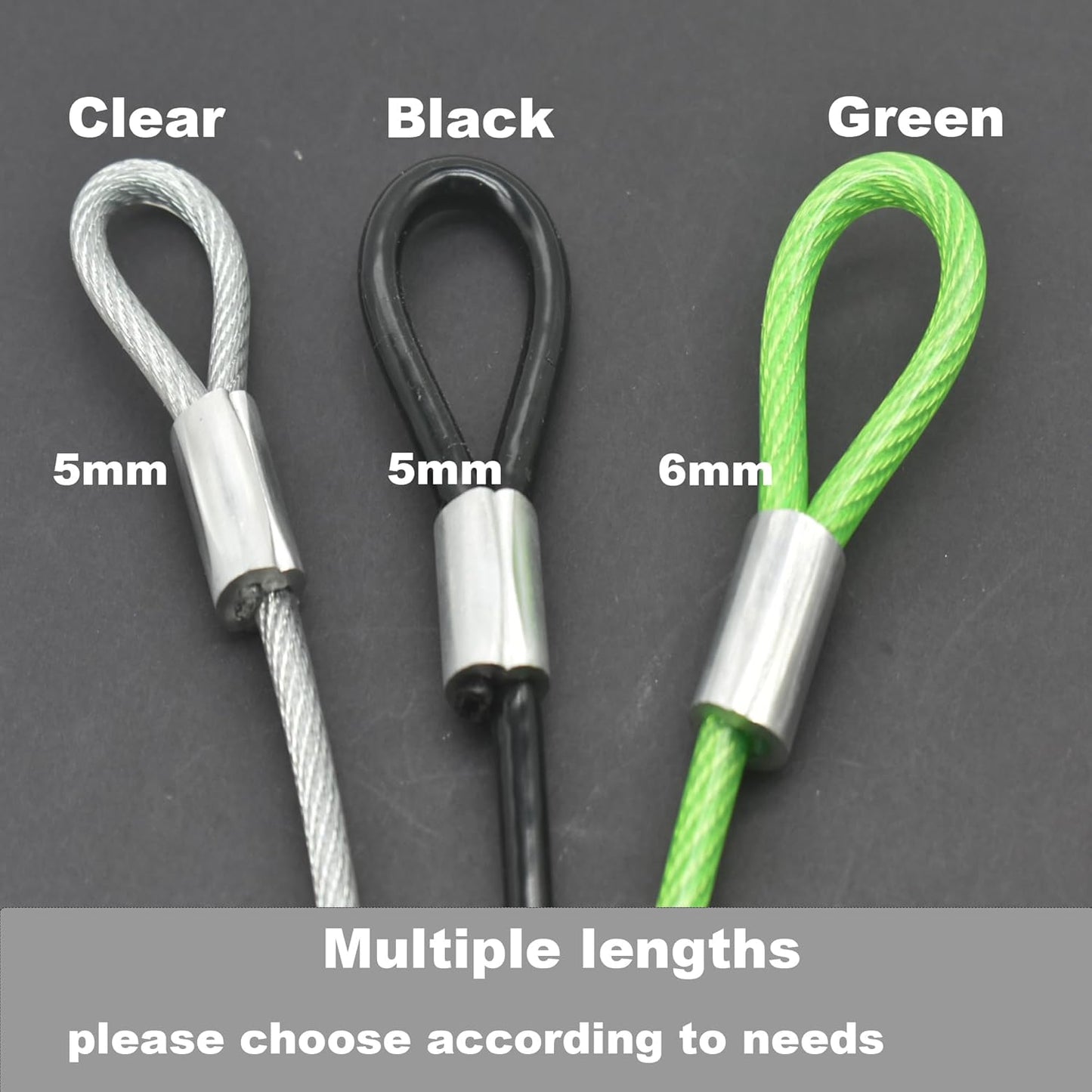 5FT 6mm Stainless Steel Security Cable Lock,Braided Steel Vinyl Coated Safety Cable Luggage Lock,Flexible Steel Cable Security Wire Rope Double Loop,Green