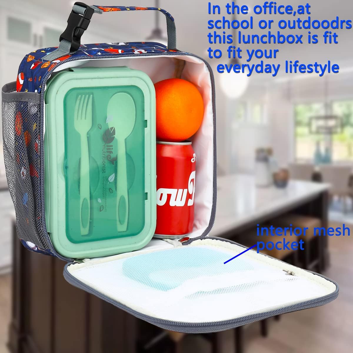 FlowFly Lunch box Insulated Soft Bag Mini Cooler Back to School Thermal Meal Tote Kit for Girls, Boys (Football)