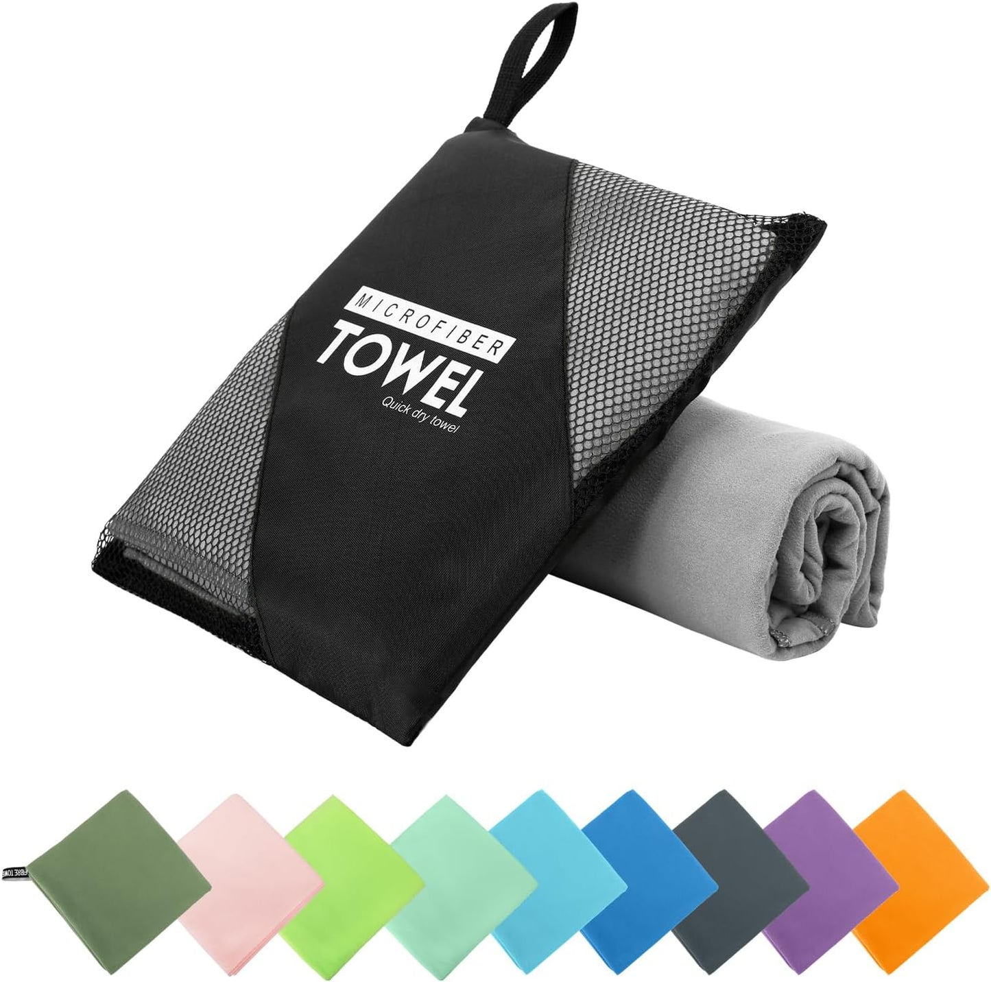 Microfiber Travel Towel, Soft Lightweight Quick Dry Towel, Super Absorbent Compact Travel & Sports & Beach Towels for Camping, Backpack, Gym, Swimming, Yoga, Hiking (S:16"×32" -Gray)