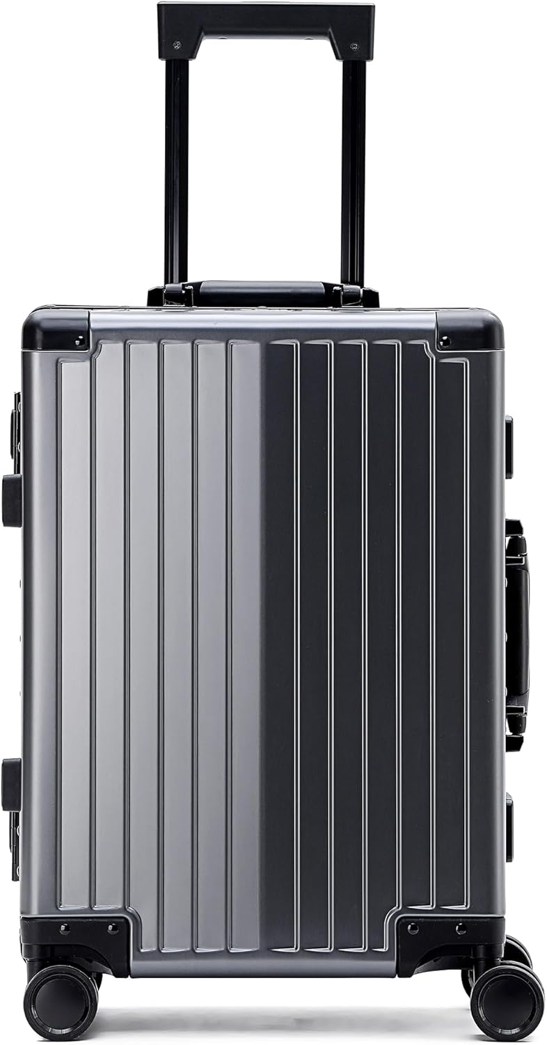 YYW Aluminum Carry-On Luggage Airline Approved Lightweight Suitcase with TSA Lock and Silent Wheels, Hardshell Spinner Business Travel (Gunmetal gray, 24in)