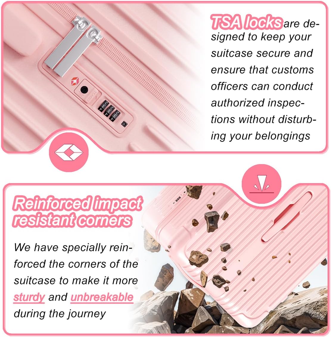 Krute Luggage Sets 2 Piece Suitcase PC+ABS Hardside Double Spinner Wheels TSA Lock Carry On Luggage 20+28 Inch (Pink)