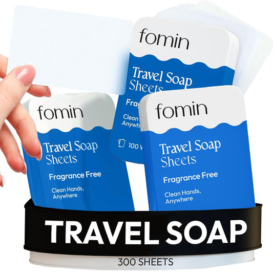 FOMIN - Antibacterial Paper Soap Sheets Tin for Traveling - (300 Sheets) Unscented - Portable Travel Hand Soap Sheet, Dissolvable Mini Camping Hand Soap for Hand Washing