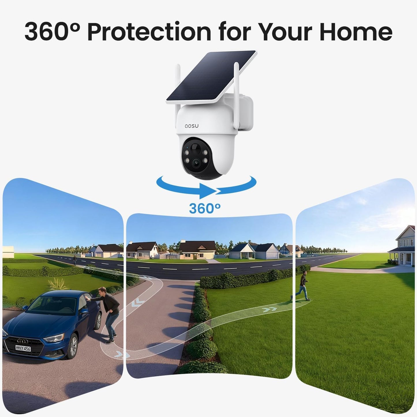 aosu Security Cameras Outdoor Wireless, 4 Cam-Kit, No Subscription, Solar-Powered, Home Security Cameras System with 360° Pan & Tilt, Auto Tracking, 2K Color Night Vision, Easy Setup, 2.4 & 5GHz WiFi