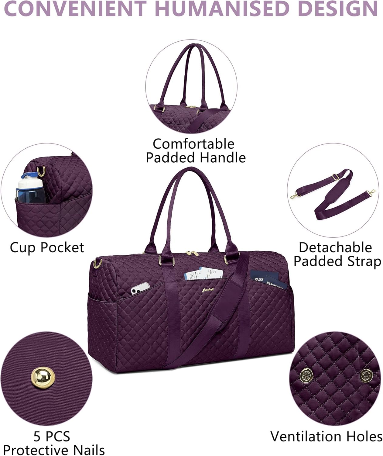 Weekender Travel Duffle Bag for Women - Carry on Bag with Shoe Compartment Overnight Bags with Toiletry Bag Wet Pocket Weekend Traveling Yoga Gym Hospital Bags for Labor and Delivery Purple